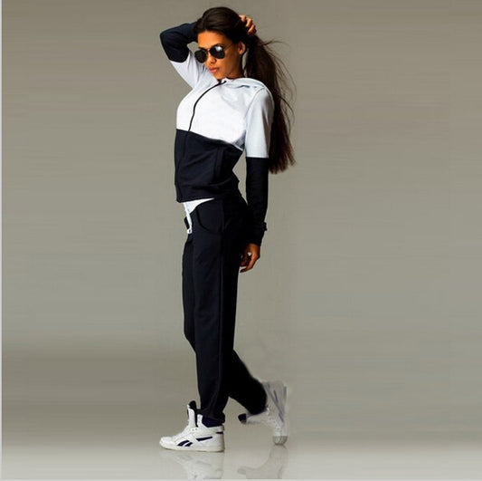 Zipper sweater suit Style: European and American pattern: plain Style: pants suit Top style: sweater fleece Top sleeve length: long sleeve Pants style: Harem pants Length: trousers Popular elements: stitching, other Craft: Collage/splicing Fabric name: co