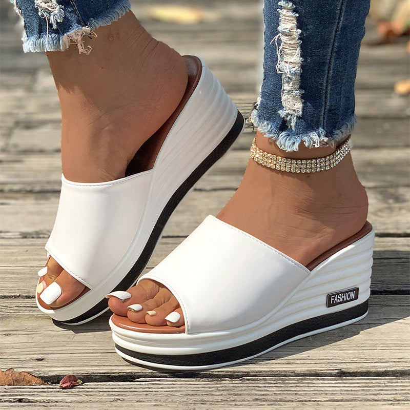 Fish Mouth Wedges Sandals Summer Fashion Hollow Design High Heels Slides Slippers Casual Beach Shoes For Women Product information: Color:white light board,black light board,black hollow,white hollow Size:36,37,38,39,40,41,42,43 Upper Material:PU Toe shap