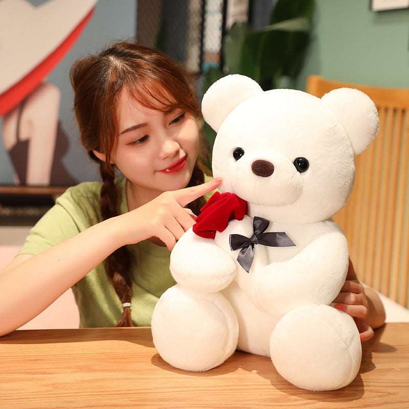 23-45cm New Lovely Hug Roses Teddy Bear Plush Pillow Stuffed Soft Animal Dolls Nice Birthday Gift Girlfriend Valentine's Day Overview: For the sake of rest and to make kids play with it this texture is soft and comfortable to hug, It has a vivid cartoon c