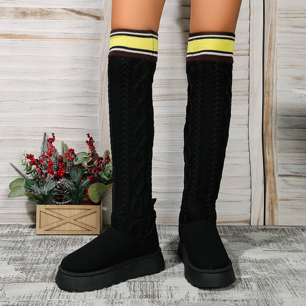 Winter Over-the-knee Boots With Long Knitted Sock Design Fashion Flat Thick-soled Shoes For Women Casual Warm Long Boot Overview: Unique design, stylish and beautiful. Good material, comfortable feet. A variety of colors, any choice. Specification: Shoe u