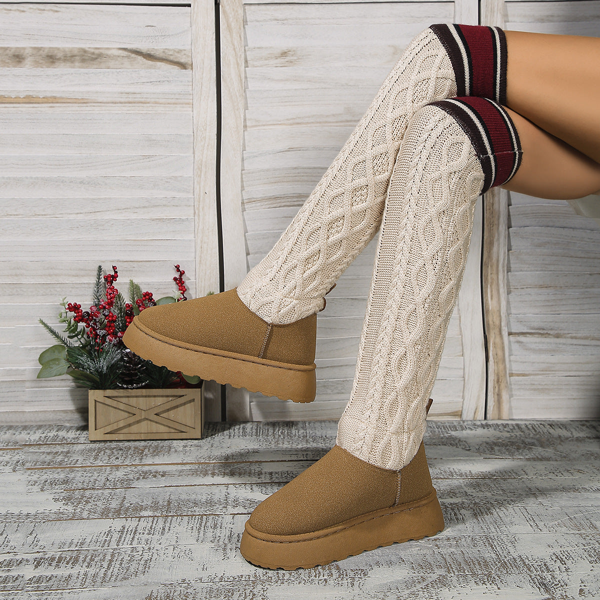 Winter Over-the-knee Boots With Long Knitted Sock Design Fashion Flat Thick-soled Shoes For Women Casual Warm Long Boot Overview: Unique design, stylish and beautiful. Good material, comfortable feet. A variety of colors, any choice. Specification: Shoe u