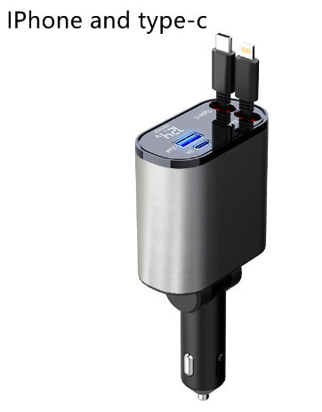 Metal Car Charger 100W Super Fast Charging Car Cigarette Lighter USB And TYPE-C Adapter Overview: 1. Charging speed increased by 300% when getting in the car, charging when getting off the car, fully charged, super fast charging. 2. Easy to retract and re