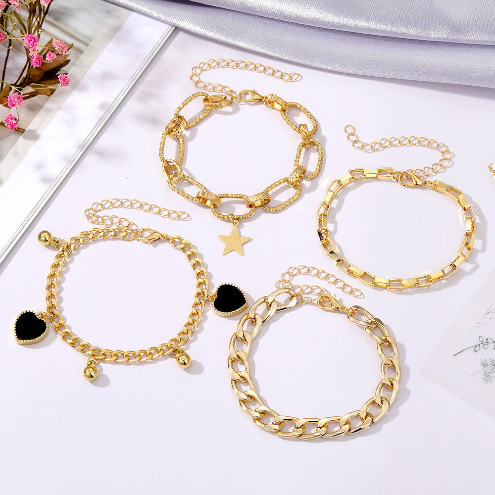 Black Peach Heart Bracelet Retro Simple Multi-layer Product information: Treatment Process: Electroplating Applicable population: Female Material: Alloy Shape: Star Popular elements: five-pointed star, chain, love/heart-shaped Packing list: Bracelet * 1 s