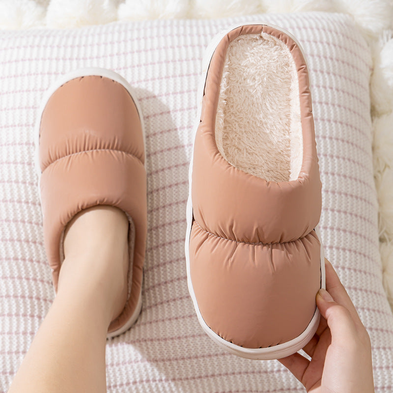 New Down Cotton Slippers Women Couple Winter Fashion Indoor Thick-soled Non-slip House Shoes Warm Floor Plush Slippers For Men Product information: Upper Material: Artificial Leather Sole Material:Rubber Function: Anti-slip, Warmth Toe shape: wrapped Heel