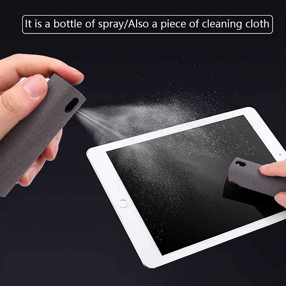 2 In 1 Phone Screen Cleaner Spray Keep your screens spotless with our 2-in-1 Phone Screen Cleaner Spray. This convenient tool is designed to clean and remove dust from computer monitors, mobile phone screens, and more. It comes with a microfiber cloth for