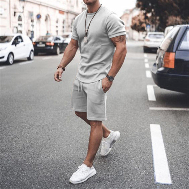 Casual Youth Thin Round Neck Short Sleeve T-shirt Casual Sports Suit