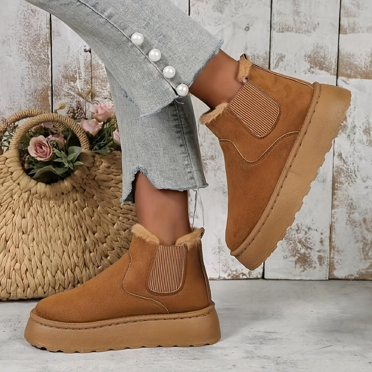 Women's Plush Boots Winter Warm Fleece Thick Flats Snow Boots Fashion Shoes Product information: Pattern: solid color Lining material: Short Plush Color: Milky White, black, khaki Upper height: tall crown Processing Method: sticky leather Heel height: low