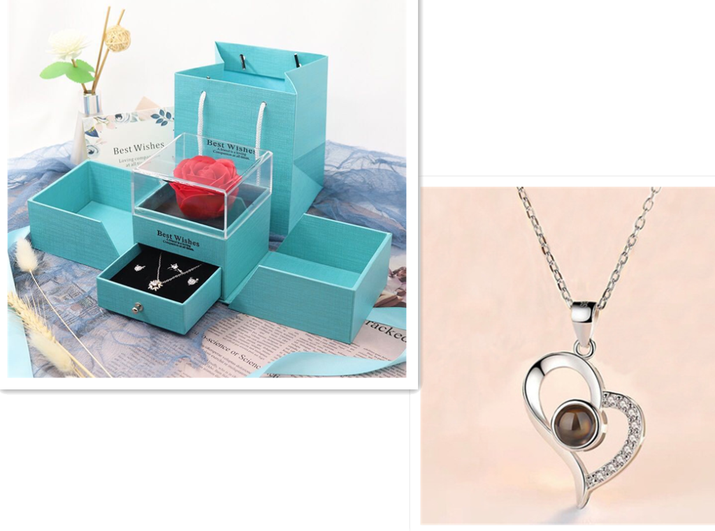 Hot Valentine's Day Gifts Metal Rose Jewelry Gift Box Necklace For Wedding Girlfriend Necklace Gifts Overview: 100% new design and high quality Must-have for fashion women Have a beautiful appearance Specifications: Necklace： Style: ethnic Material: Cryst