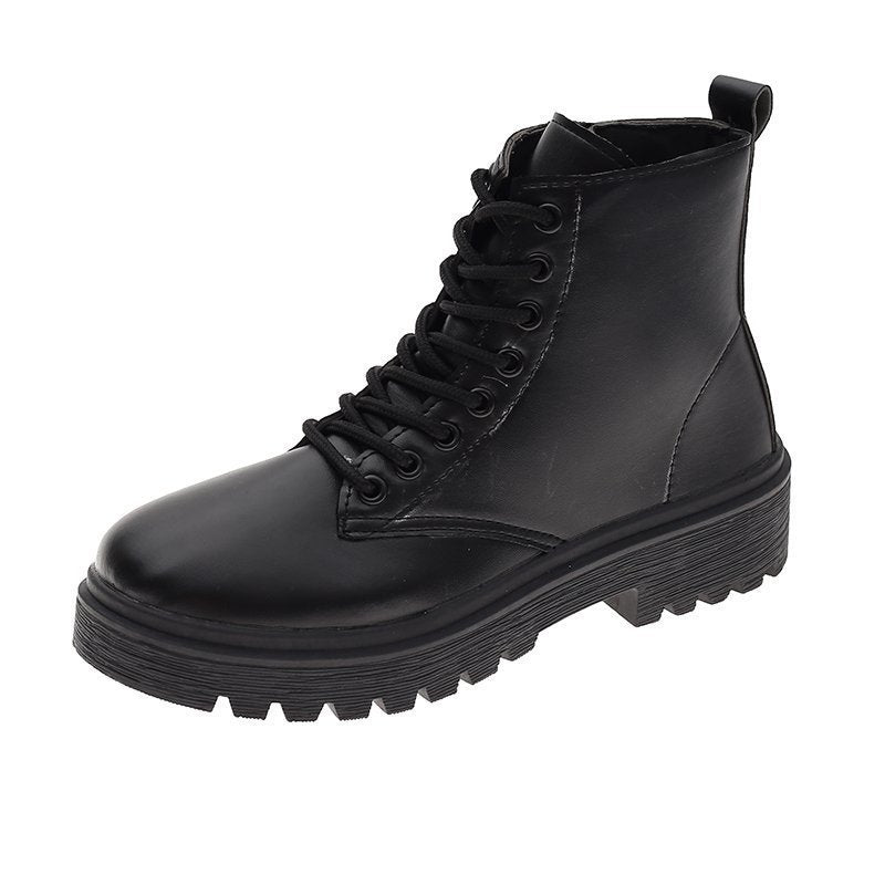New Black Handsome Boots Women Product information: Pattern: solid color Lining material: imitation leather Color: Black Heel height: flat heel Sock length: low tube Heel shape: chunky heel Size: 35,36,37,38,39,40,41,42,43 Sole material: rubber Popular el