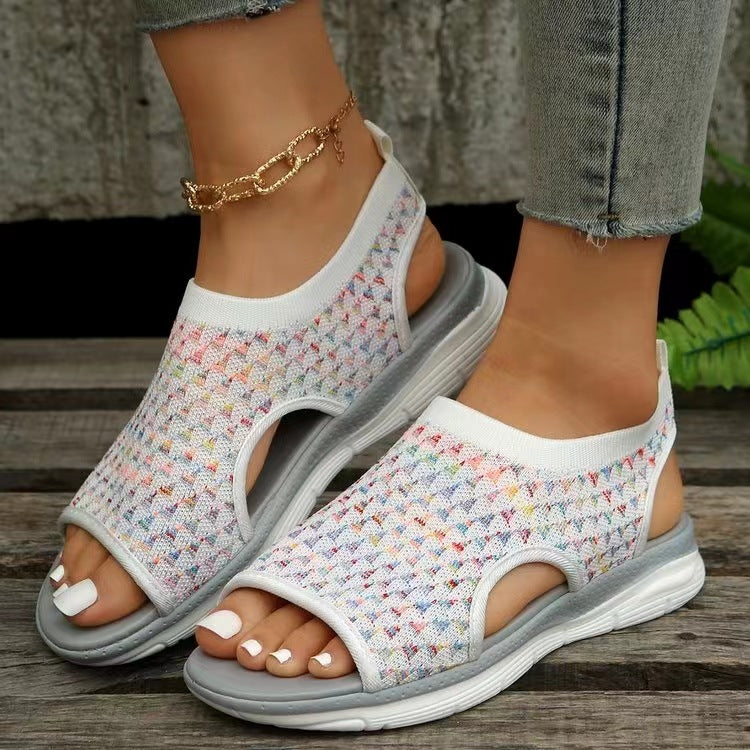 New Summer Flat Sandals For Women Product Information: Upper material: PU Toe shape: fish mouth Pattern: Camouflage Color: Off-white, black, blue, color Size information: Sizes: 36,37,38,39,40,41,42,43 Packing list: Women's shoes *1 pair New Summer Flat S