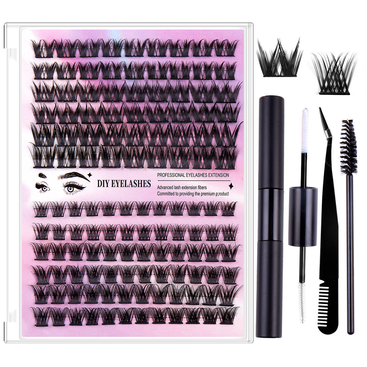Segmented Hairy Fishtail Wheat Lazy Trilogy False Eyelashes Product information: Material: Artificial fiber Size: 12.3*20.2 * 2cm Specifications:Style 1:DIY-set-020,Style 2:DIY-set-020 pink tweezers,Style 3:DIY-set-020 pink brush,Style 4:DIY-set-020 pink