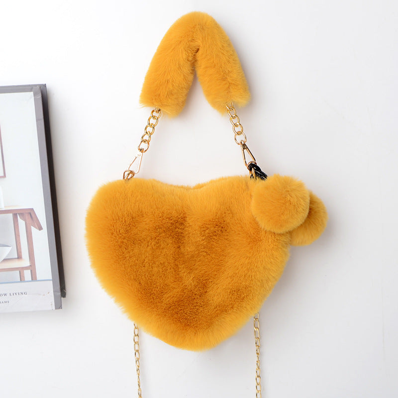 Love Bags Soft Plush Handbags Women Valentine's Day Party Bag Product information: Style: fresh and sweet Material: plush Luggage trend style: fur bag Bag size: medium Lining texture: synthetic leather Bag shape: heart Opening method: zipper Pattern: soli
