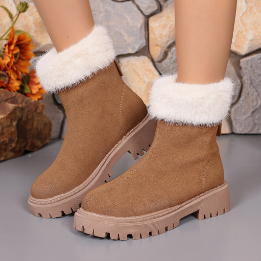 Square-heeled Snow Boots Winter Plus Velvet Platform Plush Shoes Fashion Warm Non-slip Mid-calf Boot For Women Product information: Upper height: high top Toe shape: round head Heel shape: thick heel Inner material: cotton Heel height: middle heel Color:
