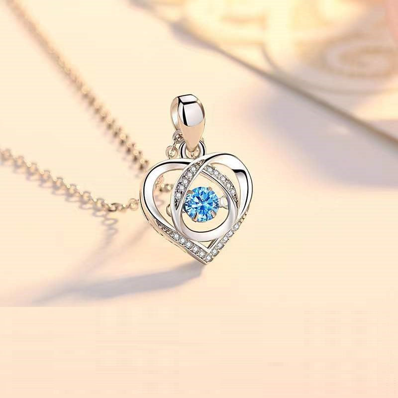 S925 Beating Heart-shaped Necklace Women Luxury Love Rhinestones Necklace Jewelry Gift For Valentine's Day Product information: Treatment Process: Electroplating Color: white, blue Pendant material: mixed gem inlaid Chain style: O-type chain Material: Cop