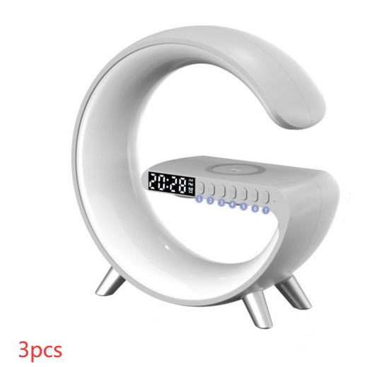 New Intelligent G Shaped LED Lamp Bluetooth Speaker Wireless Charger Atmosphere Lamp App Control For Bedroom Home Decor Overview: 1. Multifunctional Wireless Charging Atmosphere Light: The lamp is not only an atmosphere light but also has 15W fast wireles