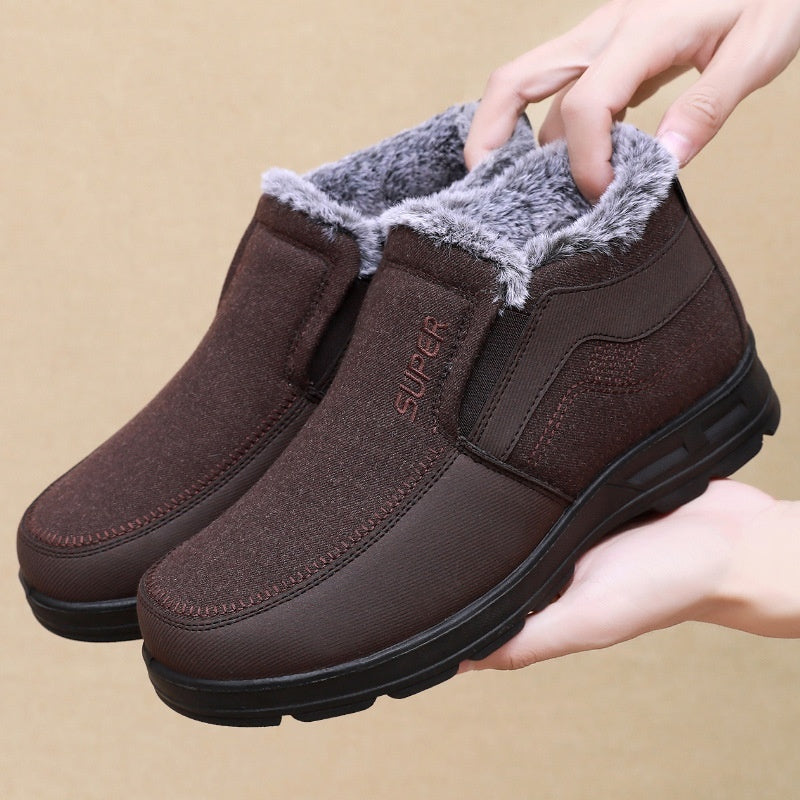 Men's Cotton Shoes Fleece-lined Warm Middle-aged And Elderly Product information: Function: Keep warm Sole material: Polyurethane Style: Cotton shoes Pattern: Solid color Color: black, coffee Size: 39,40,41,42,43,44,45 Size: Packing list: 1 pair of shoes