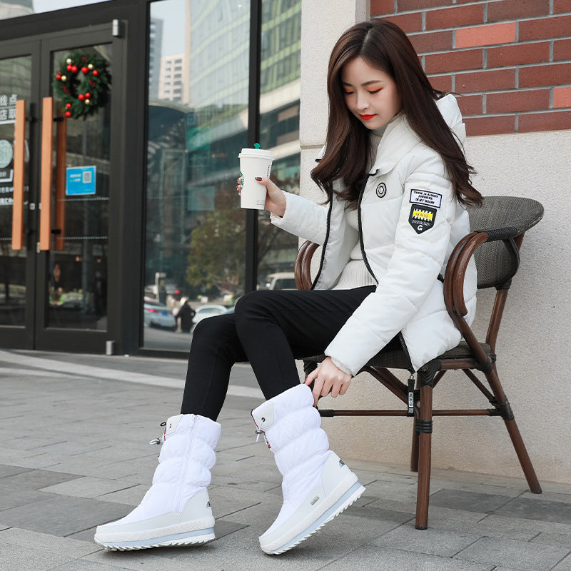 Winter New Plus Velvet Thick Cotton Shoes Thermal Middle Tube Waterproof Non-slip Boots Product information: Pattern: solid color Lining material: Other Color: G71 Black, G71 Blue, G71 White, G71 purple, G71 Red Upper height: Mid-top Heel height: Other So