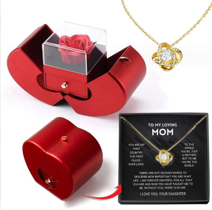 Fashion Jewelry Box Red Apple Christmas Gift Necklace Eternal Rose For Girl Mother's Day Valentine's Day Gifts With Artificial Flower Rose Flower Jewelry Box Overview: 1. Handmade Roses: Our roses are handmade, each rose looks like it has just been carefu