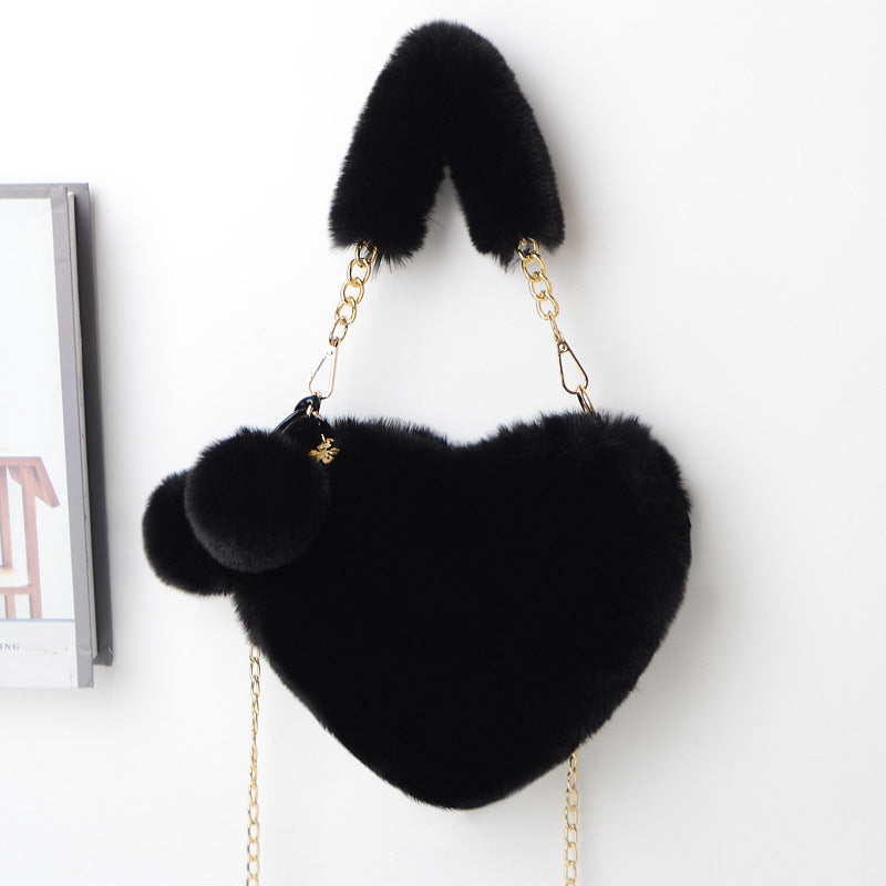 Love Bags Soft Plush Handbags Women Valentine's Day Party Bag Product information: Style: fresh and sweet Material: plush Luggage trend style: fur bag Bag size: medium Lining texture: synthetic leather Bag shape: heart Opening method: zipper Pattern: soli