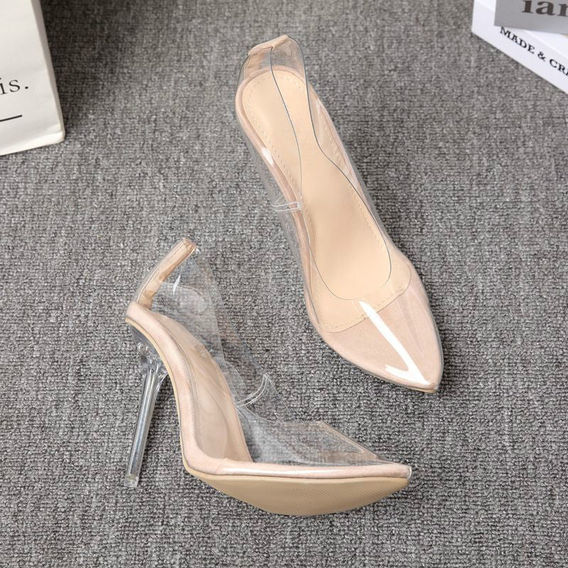 Women's Transparent Pumps Pointed Low-cut Stiletto Heel Product information: Pattern: solid color Lining material: Microfiber Color: apricot, patent leather Upper height: low top Heel height: super high heel (above 8CM) Heel shape: stiletto heel Size: 35,