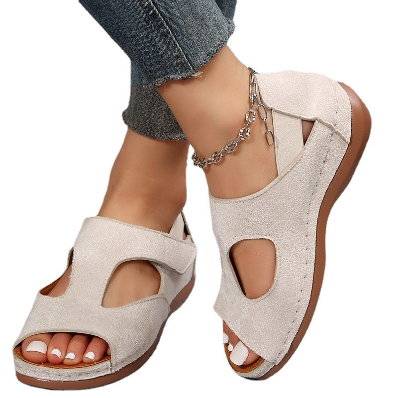 Women's Flat Lightweight Comfortable Velcro Casual Women's Sandals Product information: Pattern: solid color Lining material: Leather Color: black, blue, beige, leopard print Upper height: low top Processing Method: Frosted Size: 35,36,37,38,39,40,41,42,4