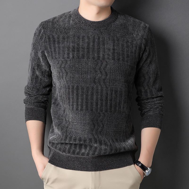 Men's Autumn And Winter Fleece Lined Padded Warm Keeping Chenille Sweater Product information: Color: Haiqing, gray, black Size: M,L,XL,XXL,XXL,XXXXL Thickness: wool lining Fabric name: Chenille Applicable scenarios: Daily Main fabric composition: Wool Ap