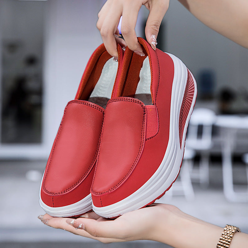 New Women's Platform Wedge Platform Shoes Product information: Toe holder shape: round head Color: Black, watermelon red, white, yellow Shoe Upper material: artificial pu Heel height: mid heel (3-5CM) Size: 35, 36, 37, 38, 39, 40, 41, 42 Wearing method: o