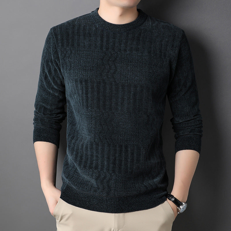 Men's Autumn And Winter Fleece Lined Padded Warm Keeping Chenille Sweater Product information: Color: Haiqing, gray, black Size: M,L,XL,XXL,XXL,XXXXL Thickness: wool lining Fabric name: Chenille Applicable scenarios: Daily Main fabric composition: Wool Ap