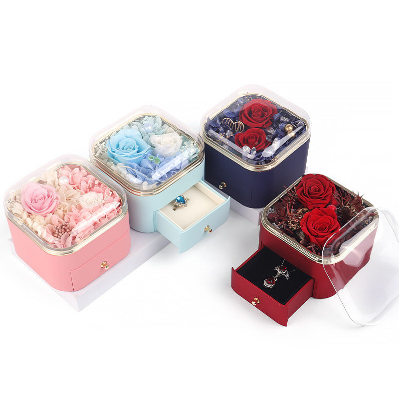 Valentines Day Rose Flower Drawer Jewelry Box Earrings Ring Necklace Storage Valentine's Day Gift Box Romantic Jewelry Packaging Box Overview: Applicable Occasions: Valentine's Day; Mother's Day; Christmas, Wedding, Birthday, Anniversary, etc. Perfect Gif
