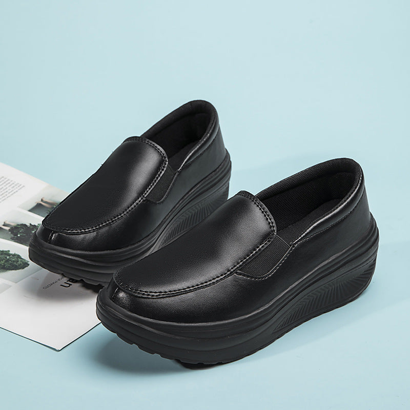 New Women's Platform Wedge Platform Shoes Product information: Toe holder shape: round head Color: Black, watermelon red, white, yellow Shoe Upper material: artificial pu Heel height: mid heel (3-5CM) Size: 35, 36, 37, 38, 39, 40, 41, 42 Wearing method: o