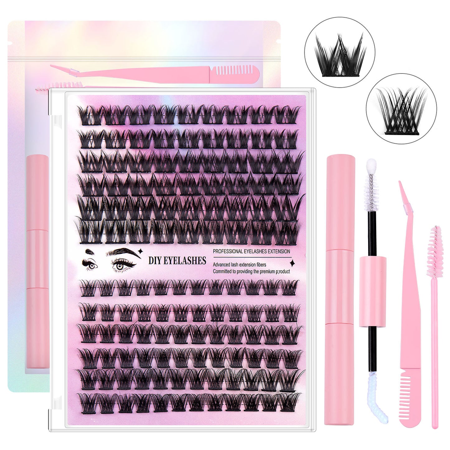 Segmented Hairy Fishtail Wheat Lazy Trilogy False Eyelashes Product information: Material: Artificial fiber Size: 12.3*20.2 * 2cm Specifications:Style 1:DIY-set-020,Style 2:DIY-set-020 pink tweezers,Style 3:DIY-set-020 pink brush,Style 4:DIY-set-020 pink