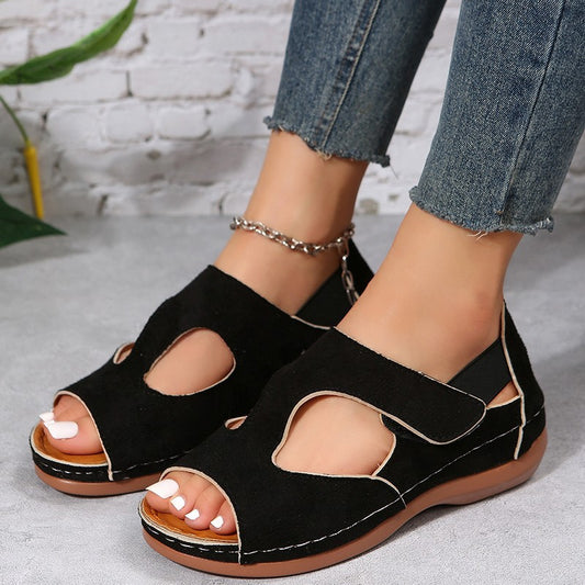 Women's Flat Lightweight Comfortable Velcro Casual Women's Sandals Product information: Pattern: solid color Lining material: Leather Color: black, blue, beige, leopard print Upper height: low top Processing Method: Frosted Size: 35,36,37,38,39,40,41,42,4