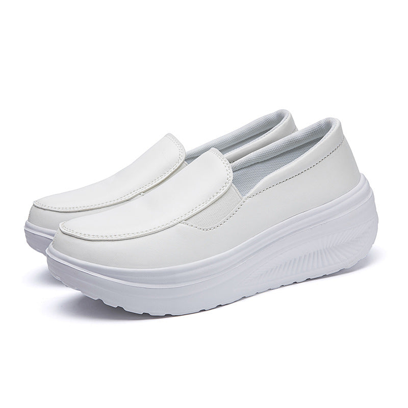 New Women's Platform Wedge Platform Shoes Product information: Toe holder shape: round head Color: Black, watermelon red, white, yellow Shoe Upper material: artificial pu Heel height: mid heel (3-5CM) Size: 35, 36, 37, 38, 39, 40, 41, 42 Wearing method: o