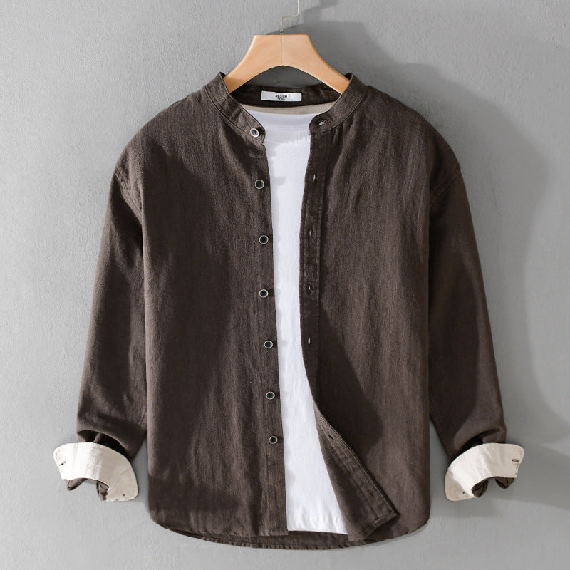 Men's Fashion Casual Simple Cotton Linen Long Sleeve Blouse Product information: Pattern: solid color Thread count: 30 pieces Color: gray green, dark blue, white, brown Suitable for people: Youth Size: M,L,XL,2XL,3XL Version: Loose Style: Cardigan Thickne