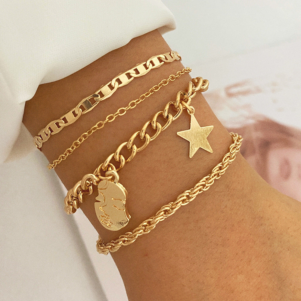 Creative Heart Pearl Multi-layer Chain OT Bracelet Suit Product information: Treatment Process: Electroplating Color: HS533-1,HS533-2,HS533-3,HS533-4 Applicable people: Unisex Applicable occasions for gifts: Employee Benefits Material: Alloy Shape: Star P