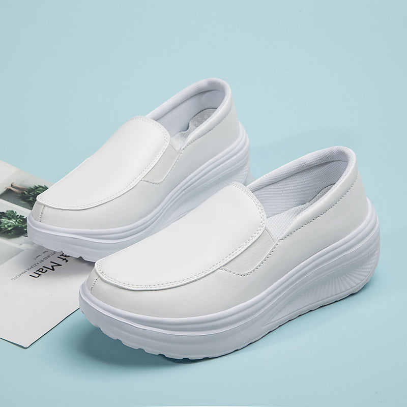 New Women's Platform Wedge Platform Shoes Product information: Toe holder shape: round head Color: Black, watermelon red, white, yellow Shoe Upper material: artificial pu Heel height: mid heel (3-5CM) Size: 35, 36, 37, 38, 39, 40, 41, 42 Wearing method: o