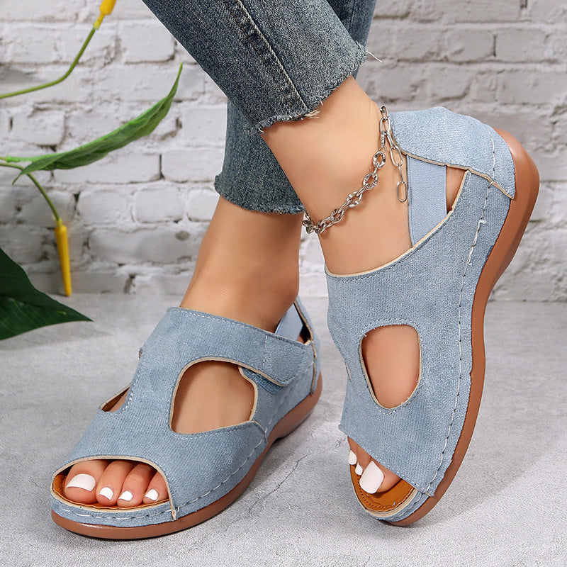 Women's Flat Lightweight Comfortable Velcro Casual Women's Sandals Product information: Pattern: solid color Lining material: Leather Color: black, blue, beige, leopard print Upper height: low top Processing Method: Frosted Size: 35,36,37,38,39,40,41,42,4