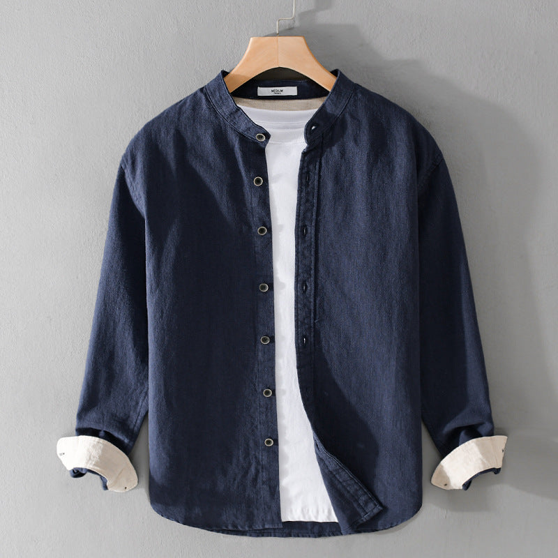 Men's Fashion Casual Simple Cotton Linen Long Sleeve Blouse Product information: Pattern: solid color Thread count: 30 pieces Color: gray green, dark blue, white, brown Suitable for people: Youth Size: M,L,XL,2XL,3XL Version: Loose Style: Cardigan Thickne