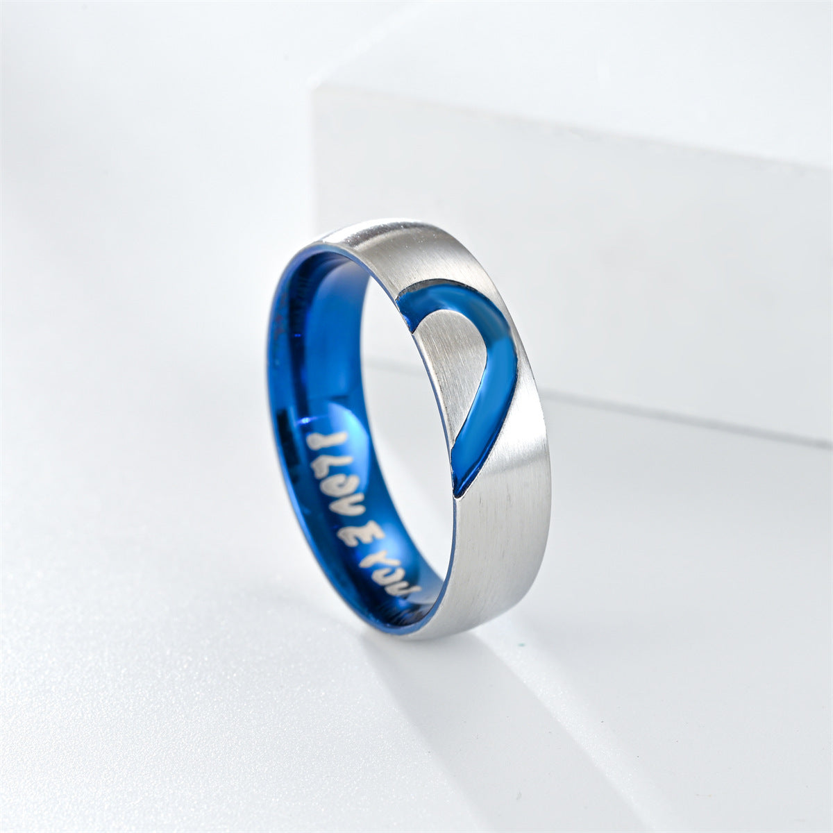 Heart Shape With Diamond Stainless Steel I LOVE YOU Couple Ring Product information: Style: Couple ring Treatment Process: Electroplating Color: blue men's love, purple Women's diamond-embedded Size: no.6, no.7, no.8, no.9, no.10, no.11, no.12 Material: S