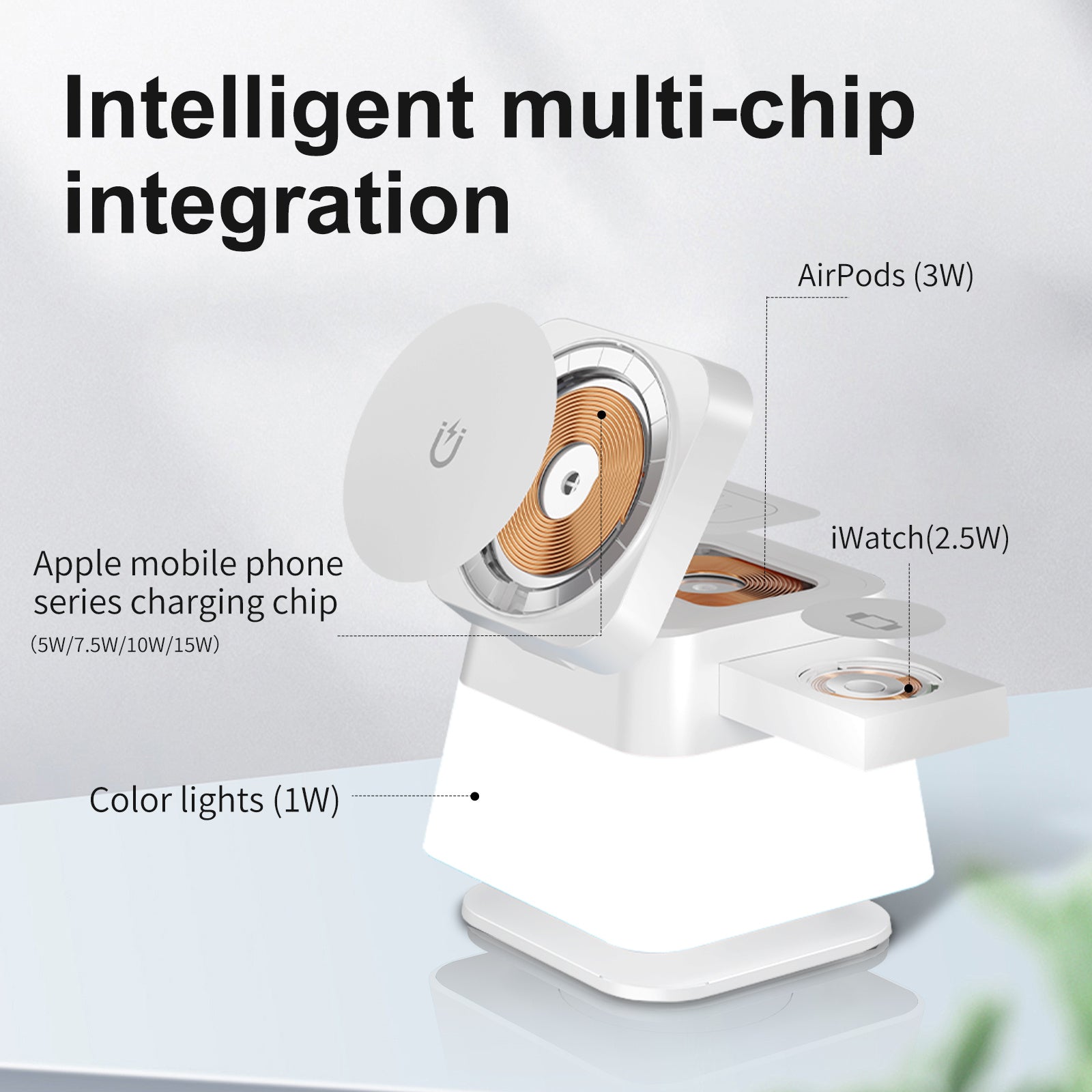 4 In 1 Rotatable Colorful Lighting Wireless Charger Stand For Phone 15 14 13 12 Pro Max 8 7 Holder Magnetic Fast Charging Station Overview: 1.【4 in 1 Magnetic Wireless Charger】- The Magnetic wireless charger can charge iPhone, apple watch, and AirPods. 2.