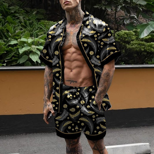 Loose Shirt Casual Men's Shorts Short Sleeve Suit Product information: Material:Polyester Fiber (Polyester) Style:Hong Kong style Features:printing Colour:Black Size Information: Size: S/M/L/XL/XXL/3XL Note: 1. Asian sizes are 1 to 2 sizes smaller than Eu
