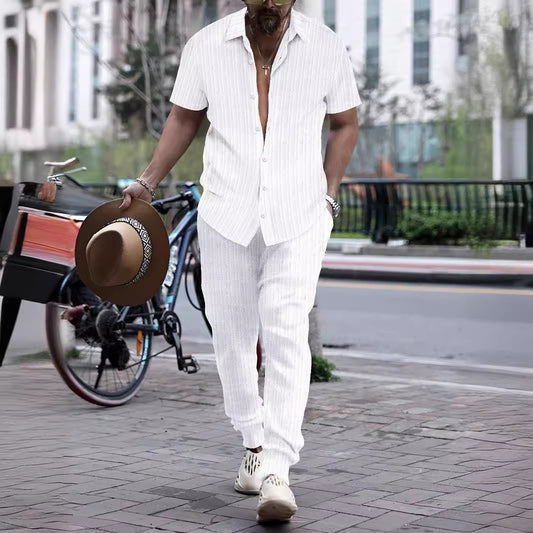 Men's Shirt Casual Loose Short Sleeves Trousers Beach Suit