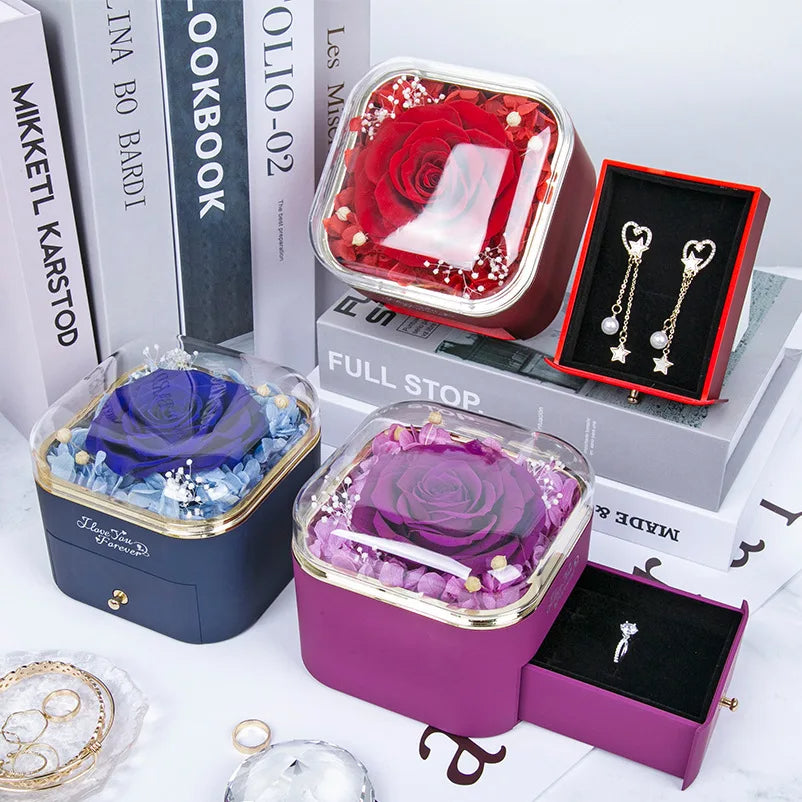 Valentines Day Rose Flower Drawer Jewelry Box Earrings Ring Necklace Storage Valentine's Day Gift Box Romantic Jewelry Packaging Box Overview: Applicable Occasions: Valentine's Day; Mother's Day; Christmas, Wedding, Birthday, Anniversary, etc. Perfect Gif