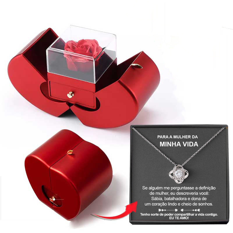 Fashion Jewelry Box Red Apple Christmas Gift Necklace Eternal Rose For Girl Mother's Day Valentine's Day Gifts With Artificial Flower Rose Flower Jewelry Box Overview: 1. Handmade Roses: Our roses are handmade, each rose looks like it has just been carefu
