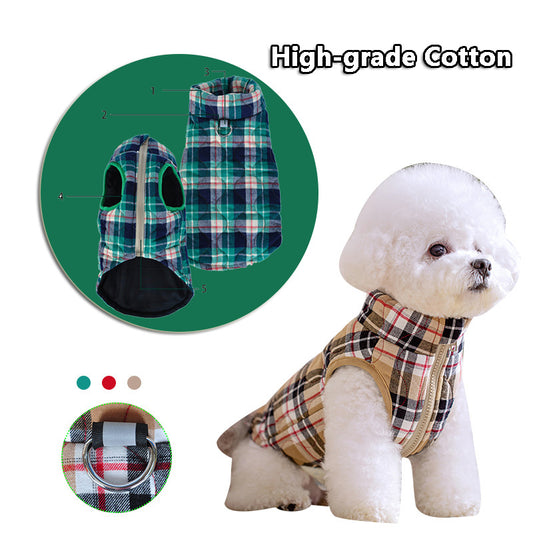 Winter Pet Dog Clothes Heavy Cotton Pet Clothes Jacket Plaid Zipper Down Jacket Pets Supplies Overview: 1. Use high-grade soft clothing lattice material quilted cotton gourd shape as the fabric, which is warm and fashionable. 2. The fabric quilted cotton