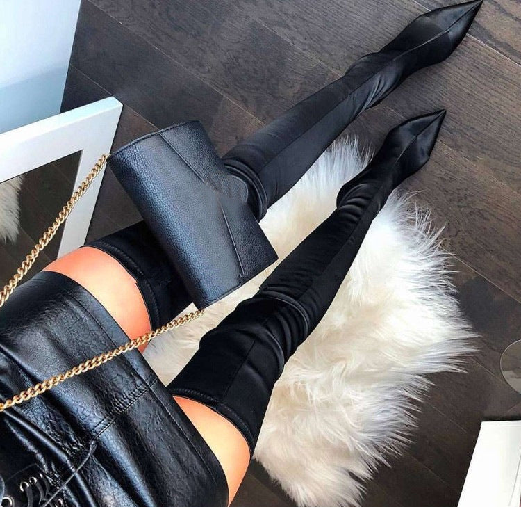 New Silk Stiletto Heel Women's Boots Product information: Pattern: solid color Color: Black Length of socks: beyond the knee Heel shape: stiletto heels Size: 35, 39, 40, 36, 41, 38 Sole material: Composite Popular elements: sewing thread Thickness: ordina
