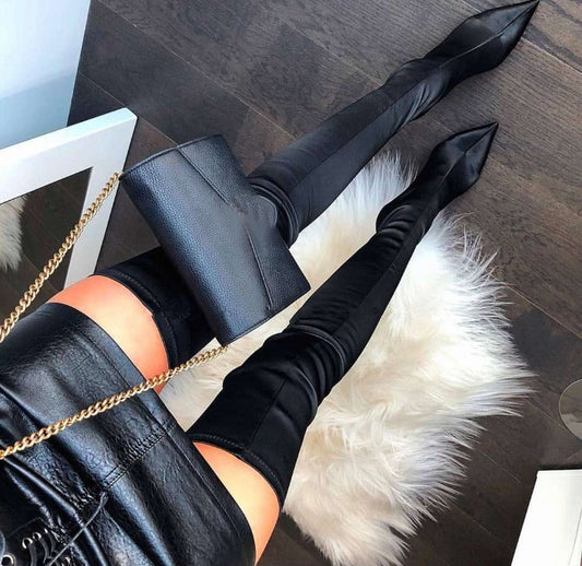 New Silk Stiletto Heel Women's Boots Product information: Pattern: solid color Color: Black Length of socks: beyond the knee Heel shape: stiletto heels Size: 35, 39, 40, 36, 41, 38 Sole material: Composite Popular elements: sewing thread Thickness: ordina