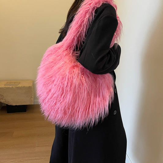 Plush Armpit Shoulder Bags Winter Large Capacity Personalized Heart Bag Women's Luxury Handbags High Quality Valentine's Day Gift Product information: Material: plush Style: fashionable and simple Features:Solid color Color:picture color Size:39*30*7cm Pa