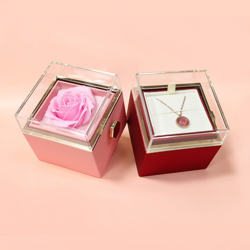 Rotating Soap Flower Rose Gift Box Creative Rotating Rose Jewelry Packaging Box Valentine's Day Gift For Women Overview: 1.【Romantic Gifts for Her】Forever rose symbolizes forever love, harmonious family, and loyal friendship. Surprise your loved ones. 2.【