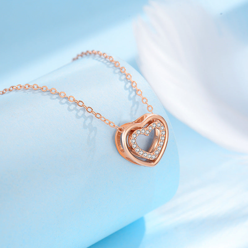 S925 Sterling Silver Heart To Heart Pendant Necklace Product information: Treatment Process: Electroplating Color: XL0320 heart-to-heart necklace (white gold color),XL0320 heart-to-heart necklace (Rose Gold) Pendant material: 925 silver Chain style: cross